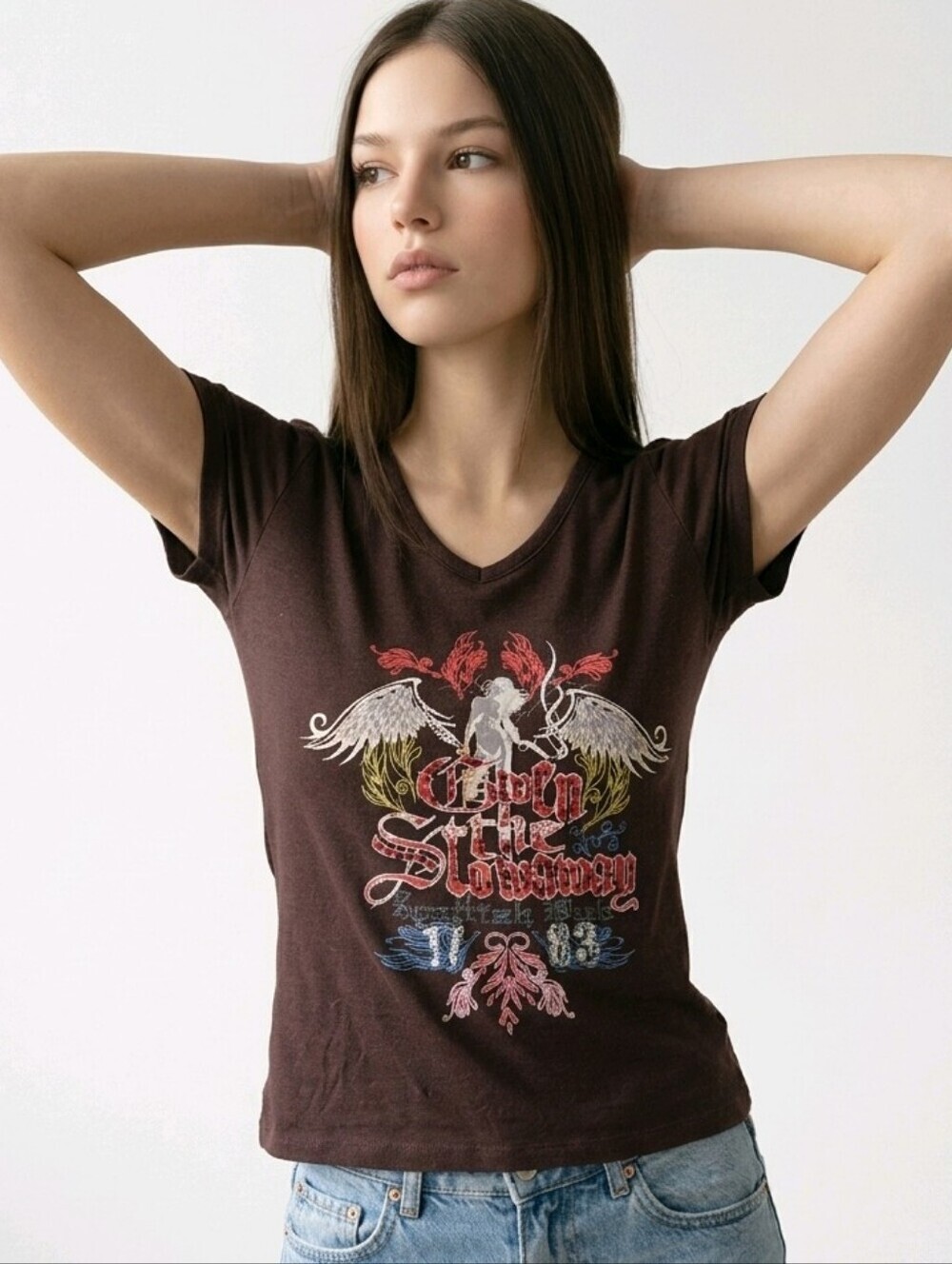 Sasch Brown Graphic Tank with Red and White Accents